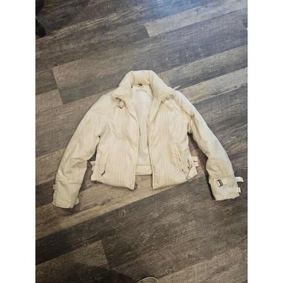 Guess y2k white ivory down bomber puffer jacket womens large medium buckle - Picture 2 of 12